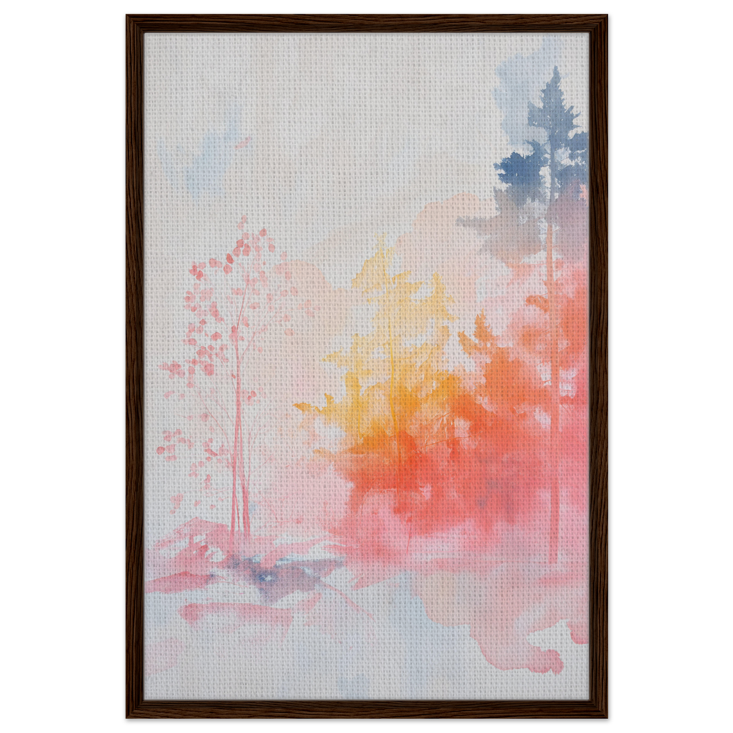 Abstract watercolor painting in soft pastels depicting tree shapes for Ephemeral Radiant Grove