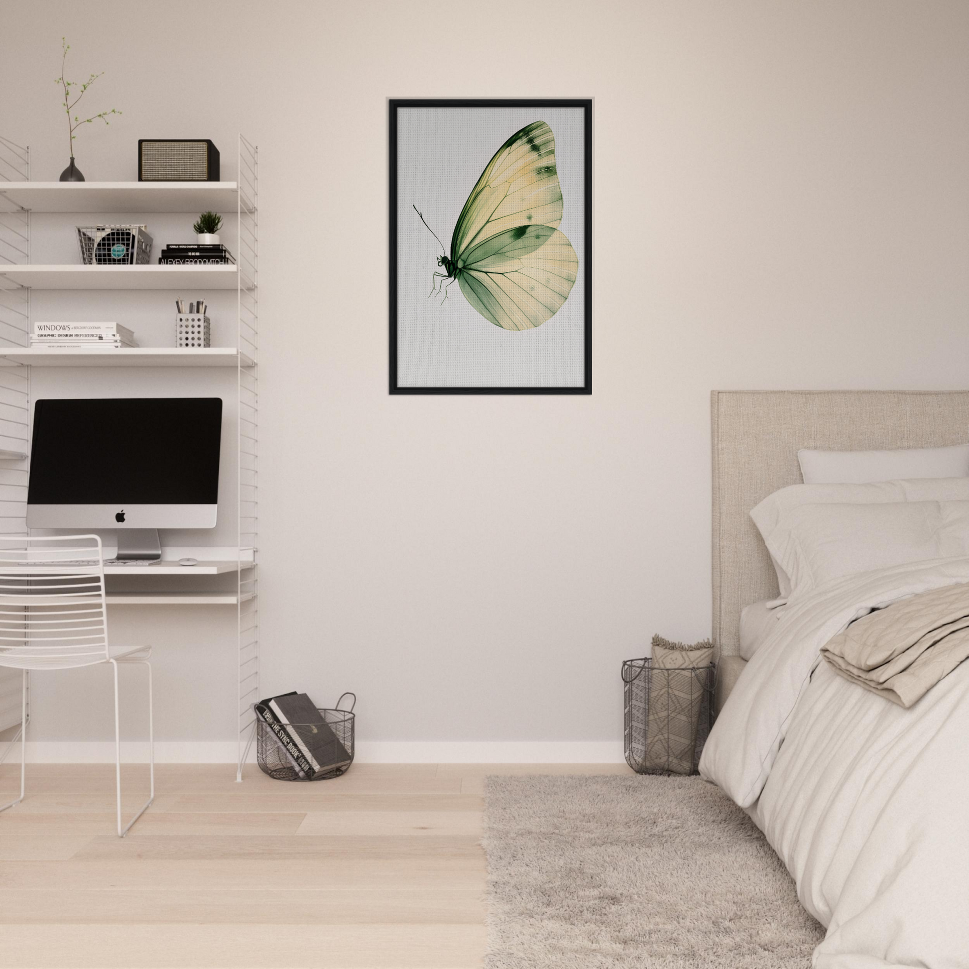 Framed canvas print of a pale green butterfly in Ephemeral Wingtime Suspension