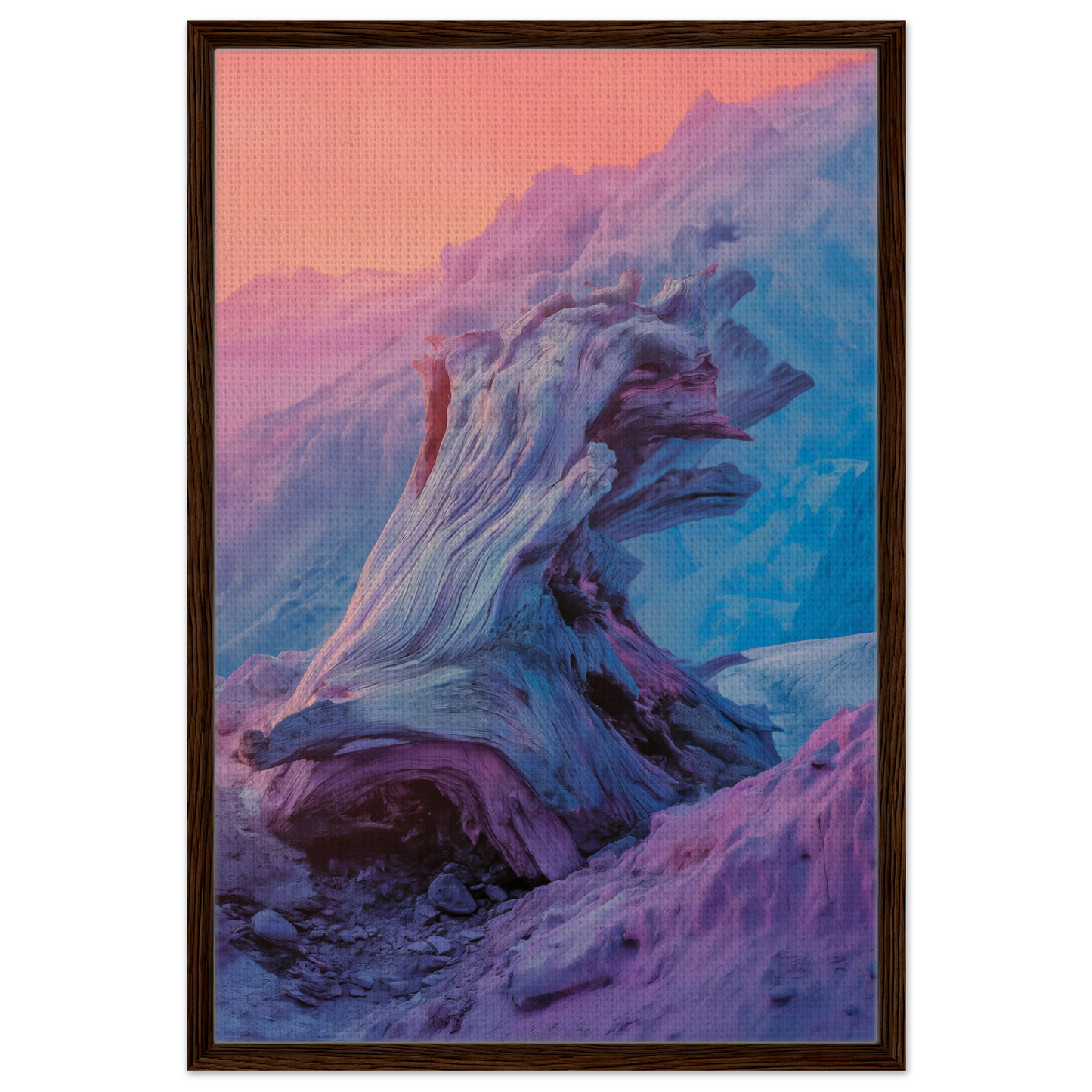 Abstract painting of swirling shapes in blue, purple, and pink from Ephemeral Woodscape Reverie