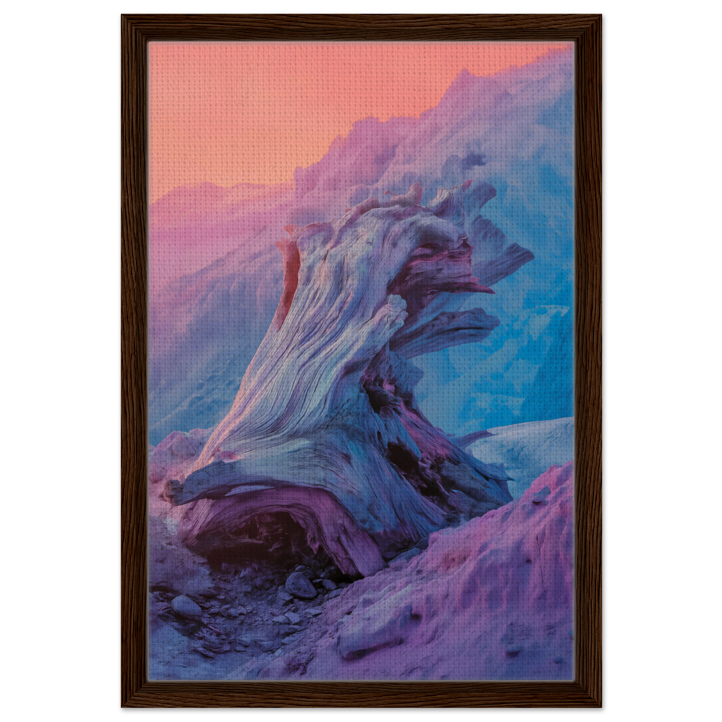 Vibrant blue and purple abstract painting in Ephemeral Woodscape Reverie framed canvas print