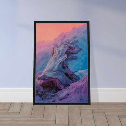 Framed canvas print of Ephemeral Woodscape Reverie with swirling blues, purples, and pinks