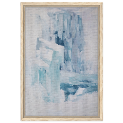 Abstract painting in soft blue and white brushstrokes for Eternal Blue Whispers framed canvas print