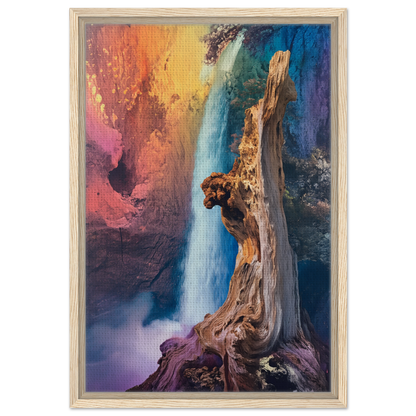 Gnarled tree trunk with exposed roots in Eternal Dreamscape Flux framed canvas print