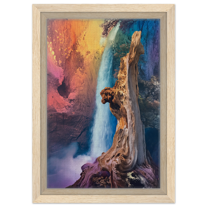 Colorful abstract painting of a waterfall and tree trunk for Eternal Dreamscape Flux room decor