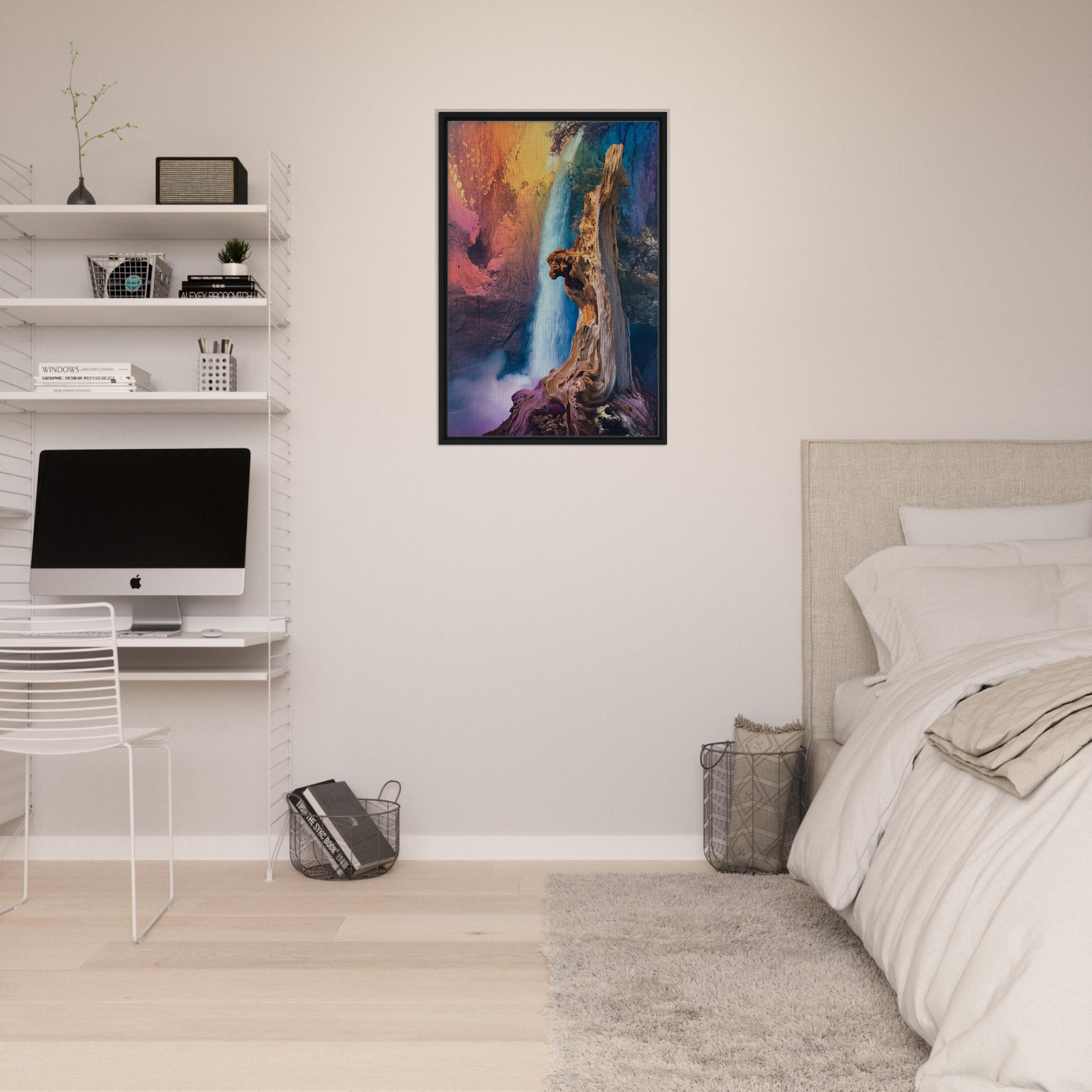 Colorful abstract painting in a black frame for Eternal Dreamscape Flux room decor