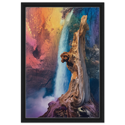 Colorful abstract painting of tree trunk and waterfall for Eternal Dreamscape Flux room decor