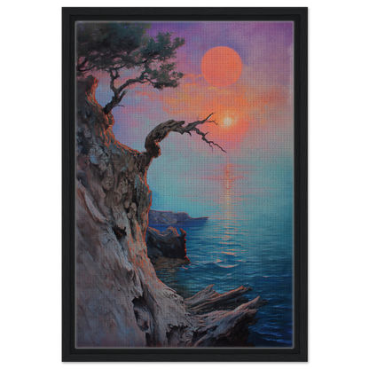 Framed canvas wall art of a gnarled tree at sunset, Eternal Horizon Dance decor