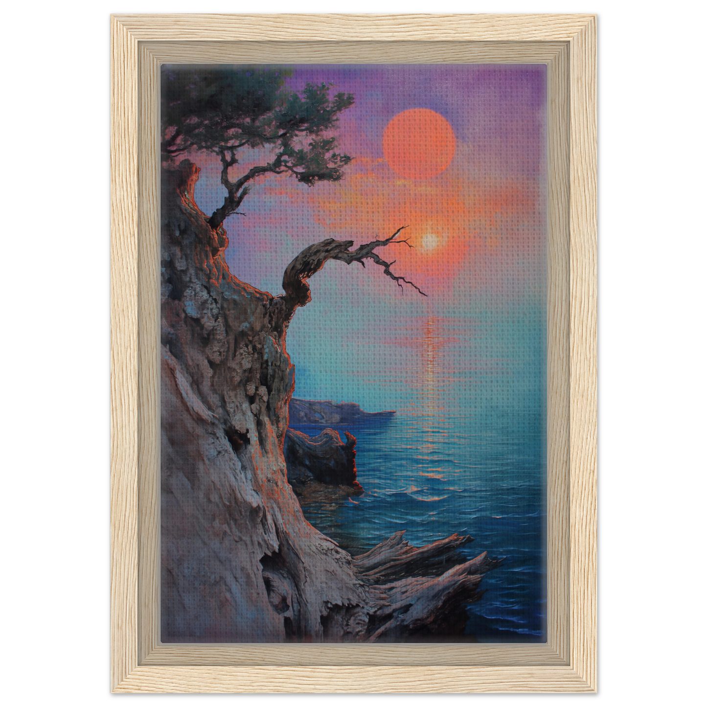 Framed canvas wall art of coastal sunset scene titled Eternal Horizon Dance