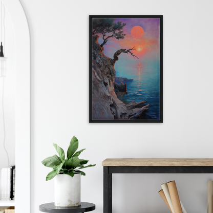 Framed canvas wall art titled Eternal Horizon Dance depicting a coastal sunset scene