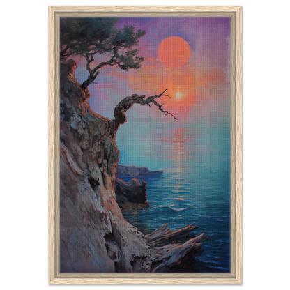 Gnarled tree on cliff at sunset, featured in Eternal Horizon Dance canvas wall art