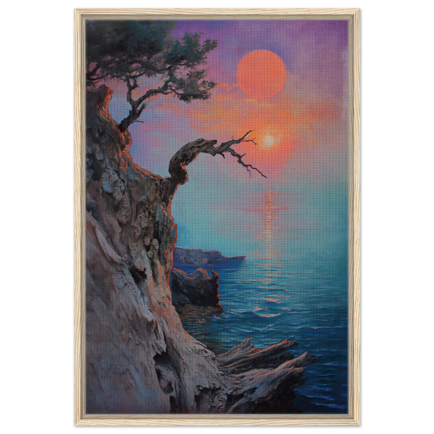 Framed canvas wall art of Eternal Horizon Dance featuring a coastal sunset scene