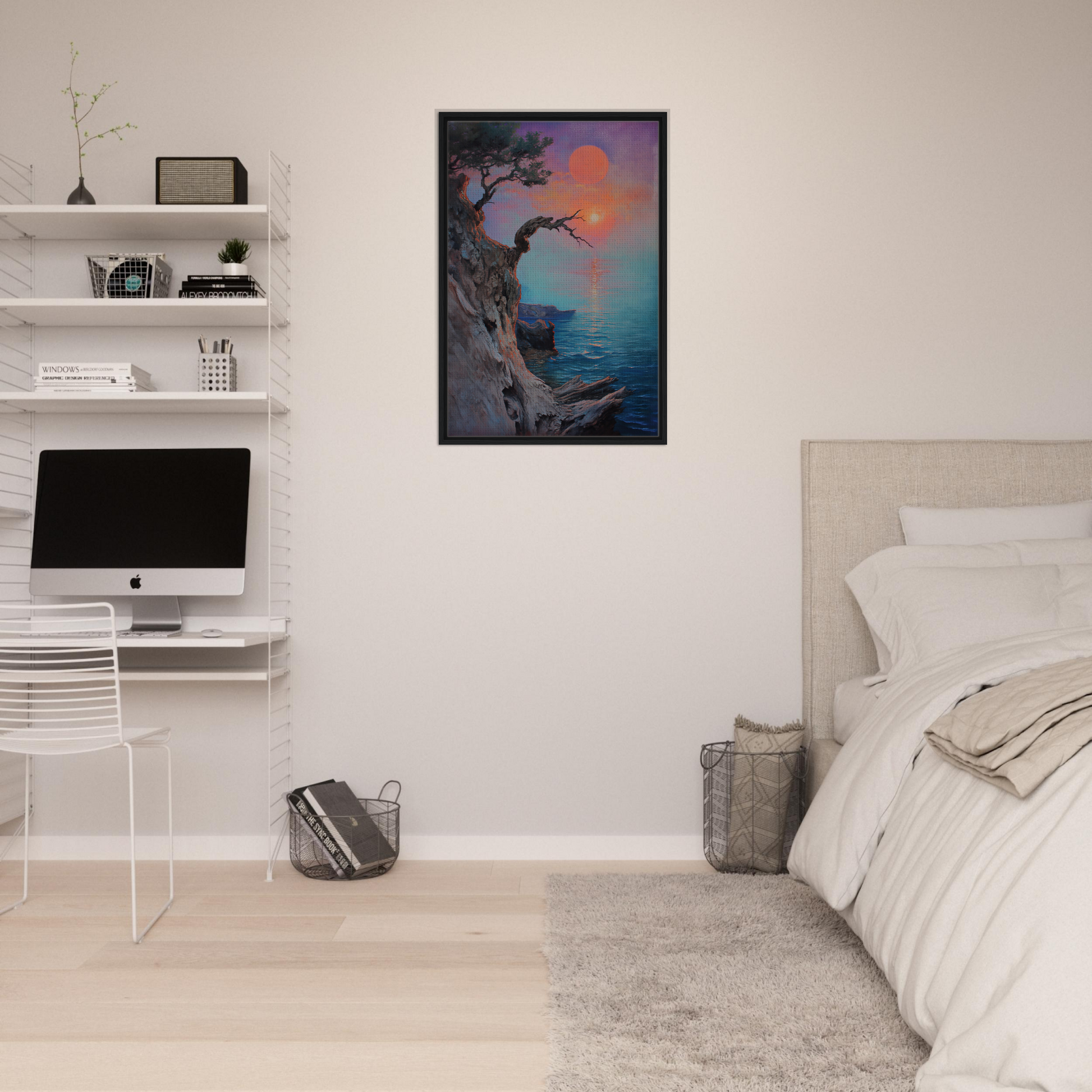 Framed canvas print of Eternal Horizon Dance with tree silhouette and vibrant sky