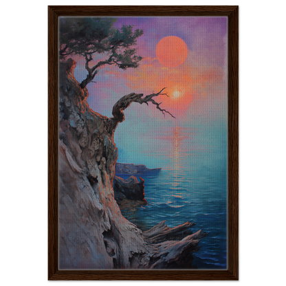 Framed canvas print of gnarled tree on cliff at sunset from Eternal Horizon Dance