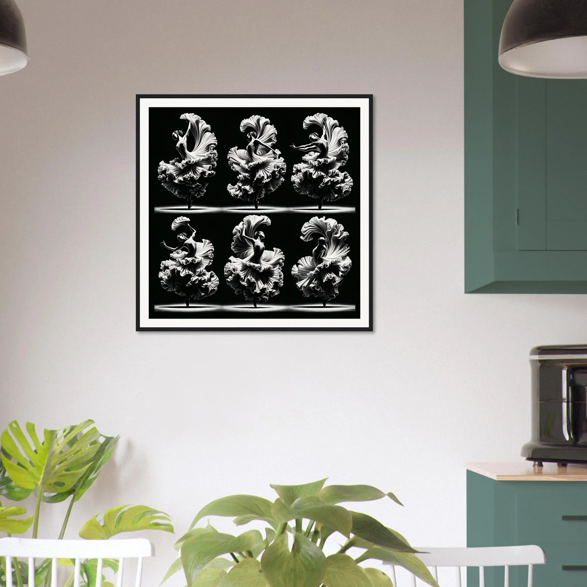 Black and white framed poster of Ethereal Ballet Whirl motion studies art