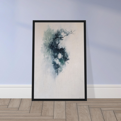 Framed canvas print of Ethereal Blue Transcendence with swirling blue-green watercolor