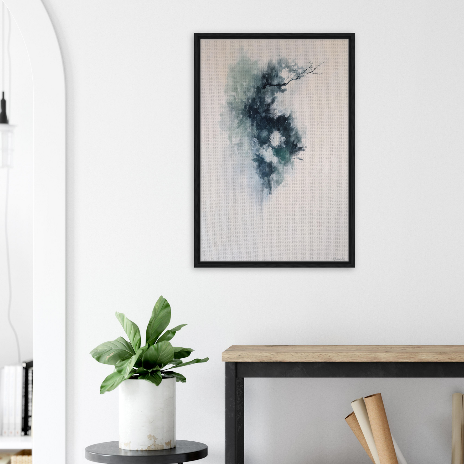 Abstract watercolor painting of Ethereal Blue Transcendence in a framed canvas print