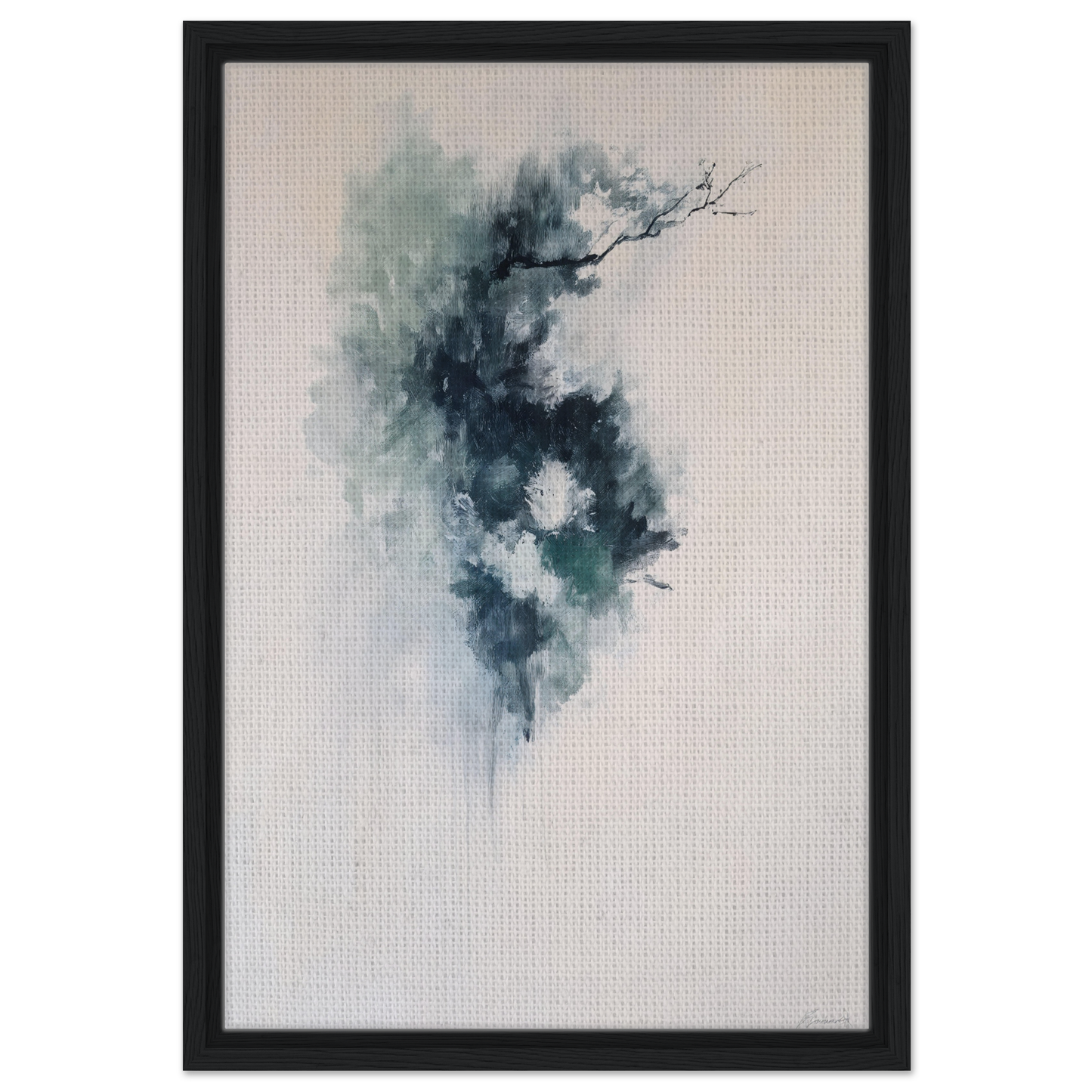 Abstract watercolor painting of a smoky form in blue-green for Ethereal Blue Transcendence