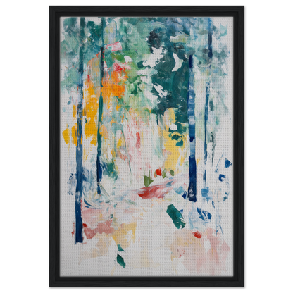 Abstract painting of colorful brushstrokes in Ethereal Foliage Odyssey framed canvas art