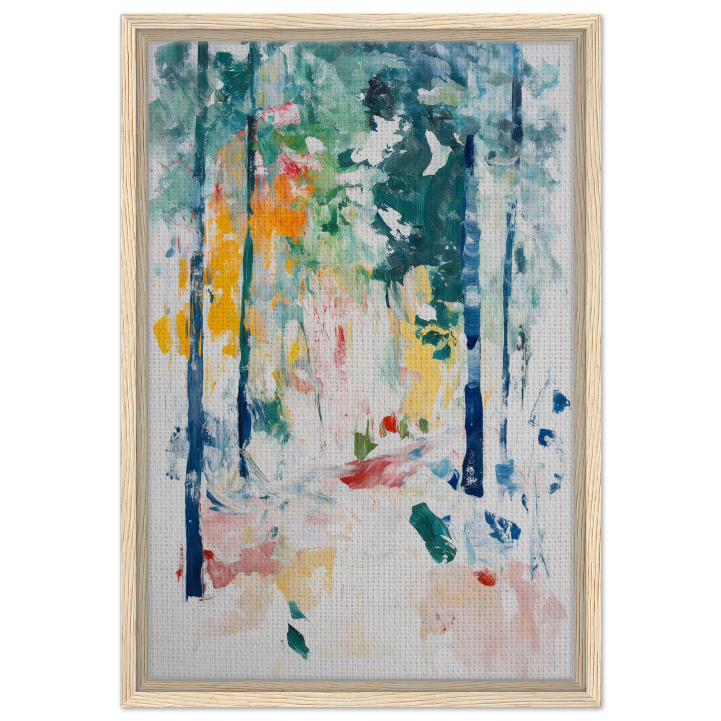 Ethereal Foliage Odyssey abstract painting with vibrant brushstrokes resembling a forest