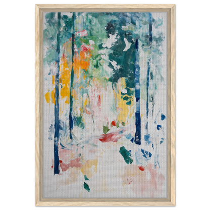 Ethereal Foliage Odyssey abstract painting with vibrant brushstrokes resembling a forest