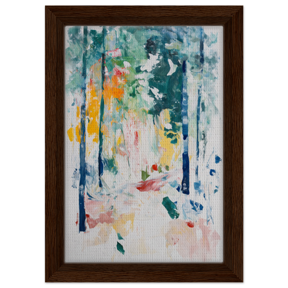 Abstract painting of colorful brushstrokes in Ethereal Foliage Odyssey framed canvas art