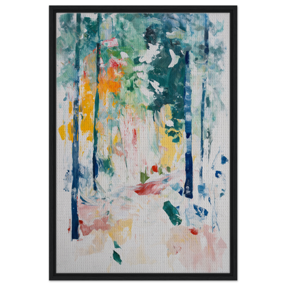 Abstract painting with colorful brushstrokes depicting a forest in Ethereal Foliage Odyssey