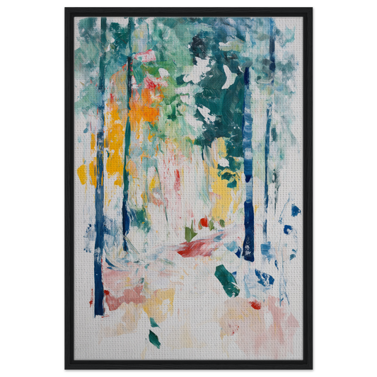 Abstract painting with colorful brushstrokes depicting a forest in Ethereal Foliage Odyssey