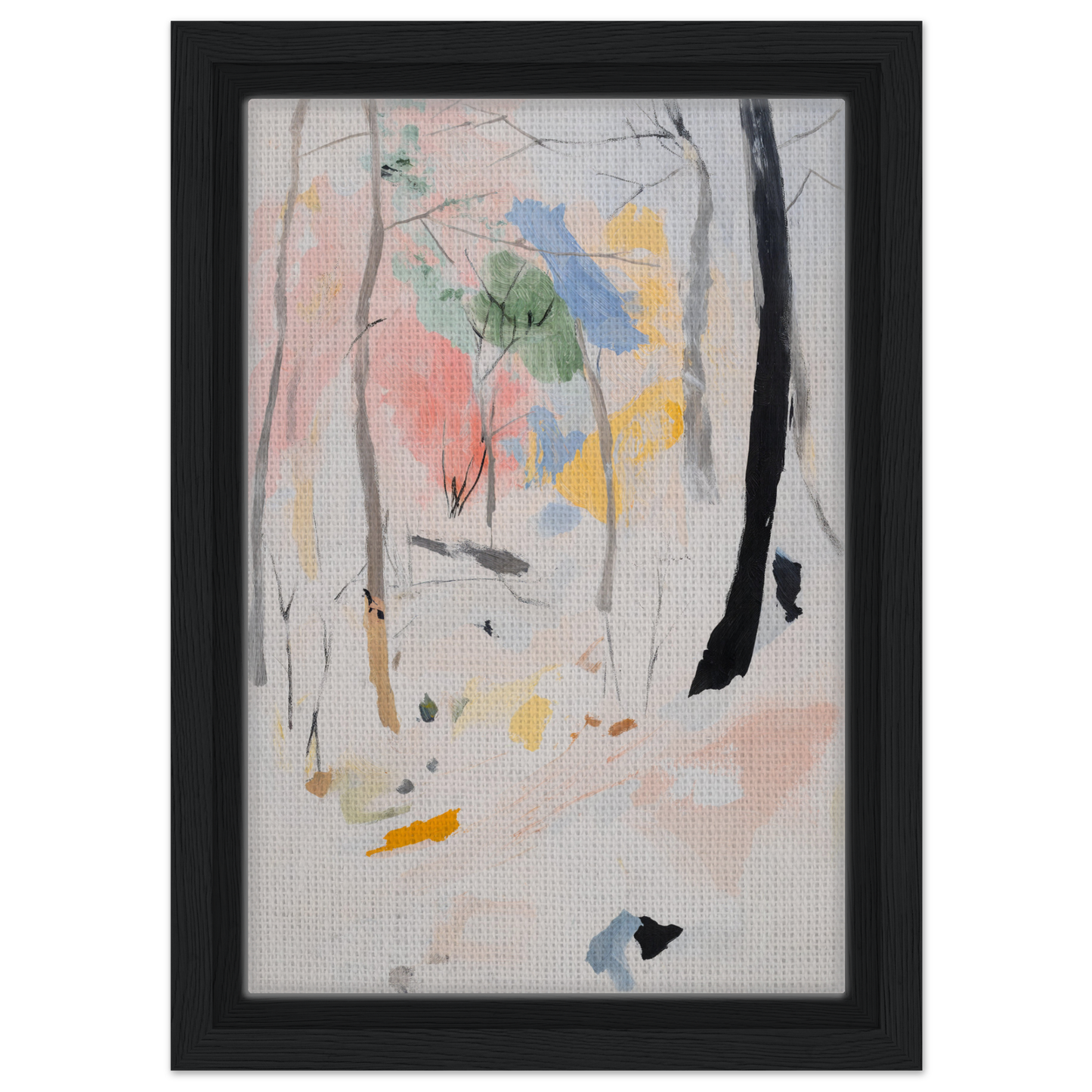 Abstract painting in pastel colors with black brushstrokes, Ethereal Forest Epiphany room decor