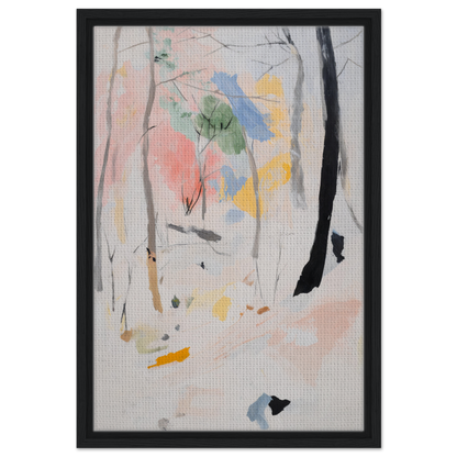 Abstract painting in pastel colors and delicate brushstrokes, Ethereal Forest Epiphany framed canvas print