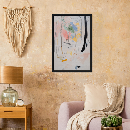 Framed abstract painting in pastel colors and geometric shapes for Ethereal Forest Epiphany