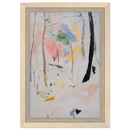 Ethereal Forest Epiphany abstract painting in a light wooden frame with soft pastels