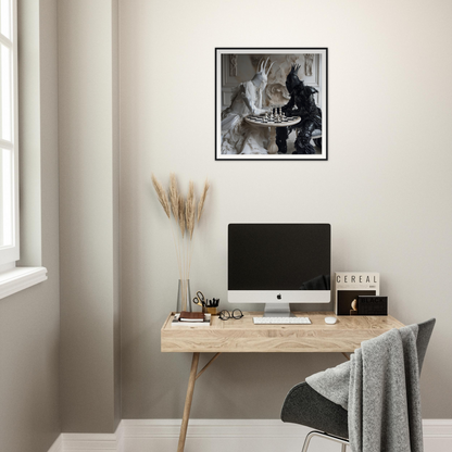 Minimalist wooden desk featuring an iMac in Ethereal Minds’ Duel design