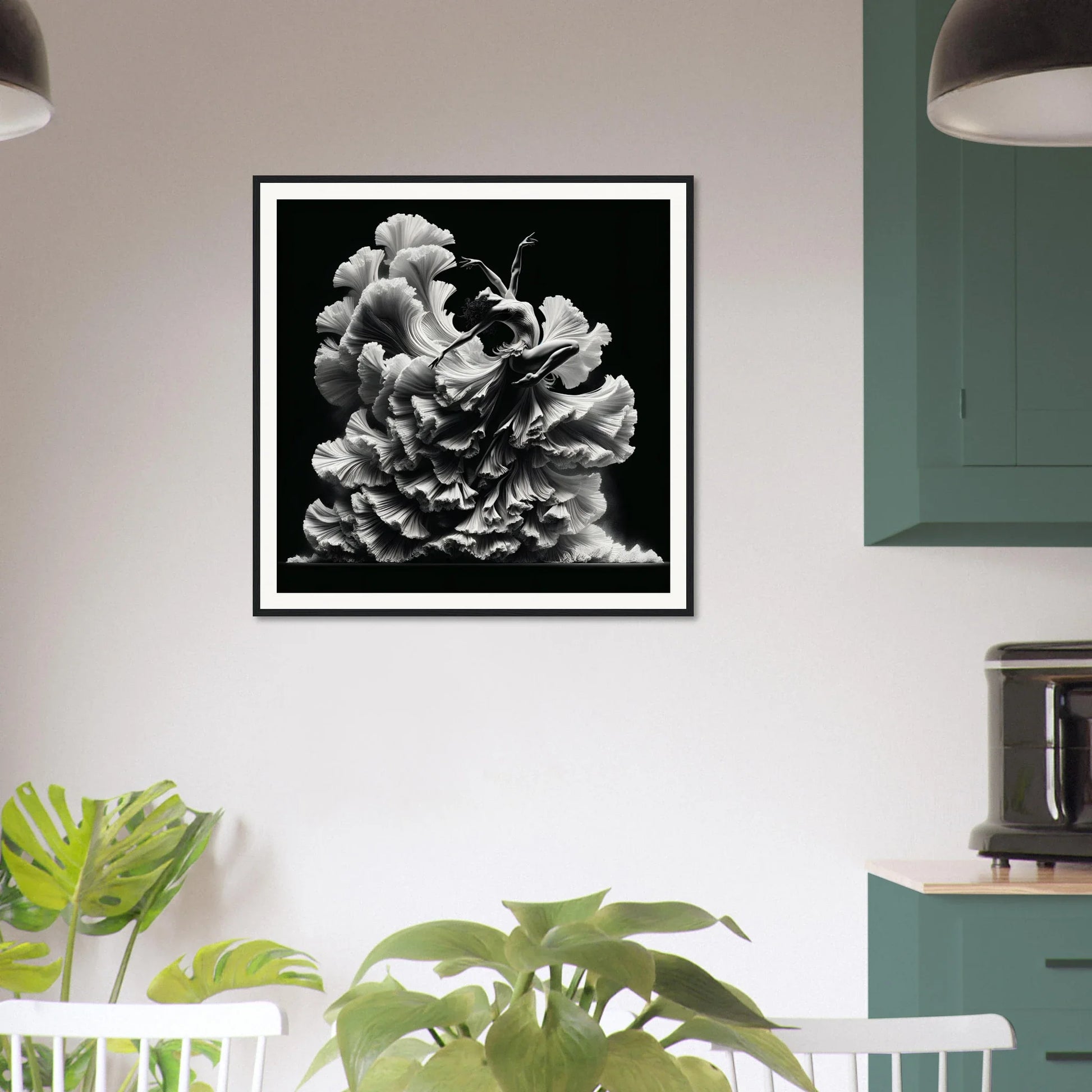 Black and white framed photograph of a carnation from Ethereal Motion Reverie collection