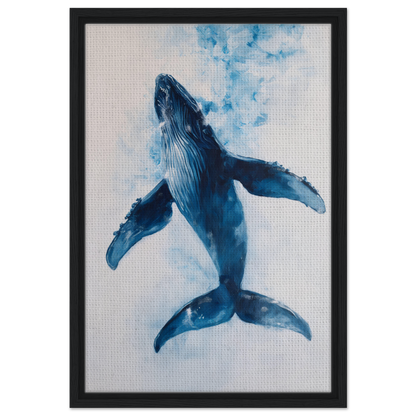 Blue whale breaching in watercolor design for Ethereal Ocean Voyage framed canvas art