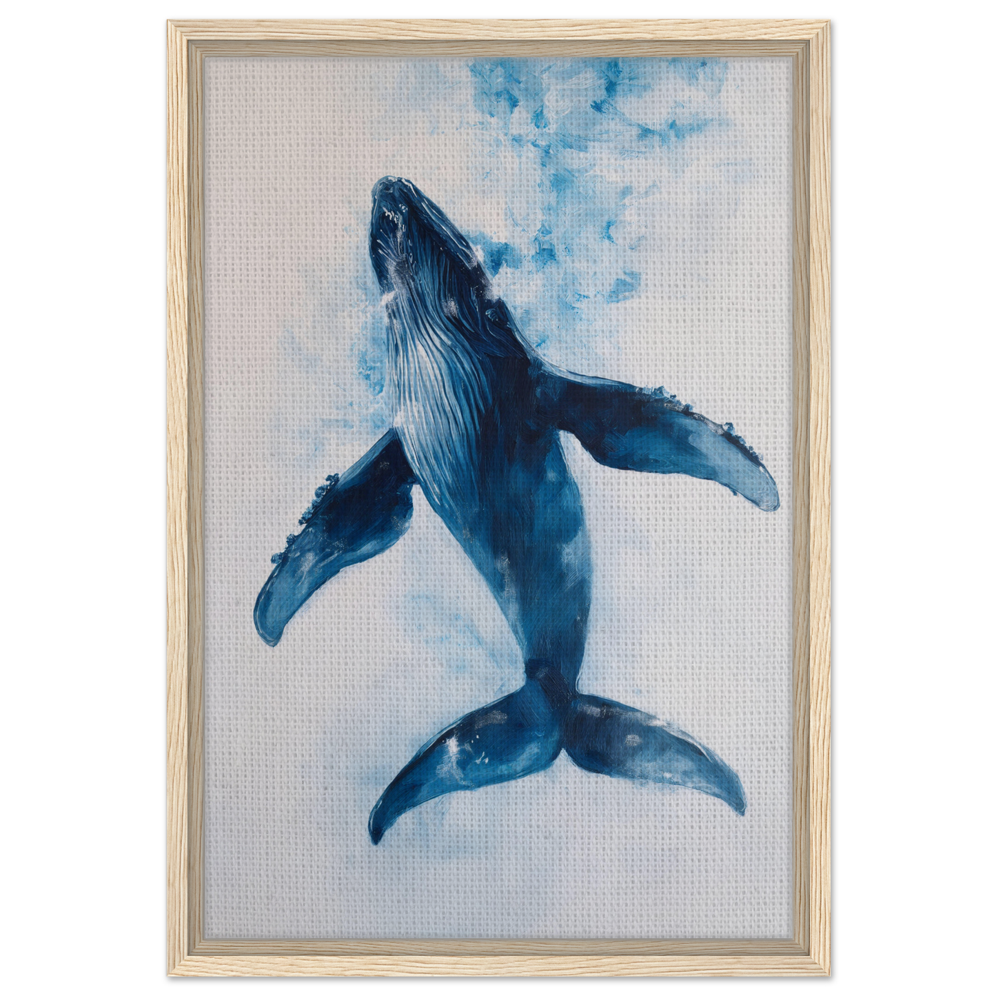 Blue Humpback Whale Breaching in Ethereal Ocean Voyage Framed Canvas Art for Room Decor