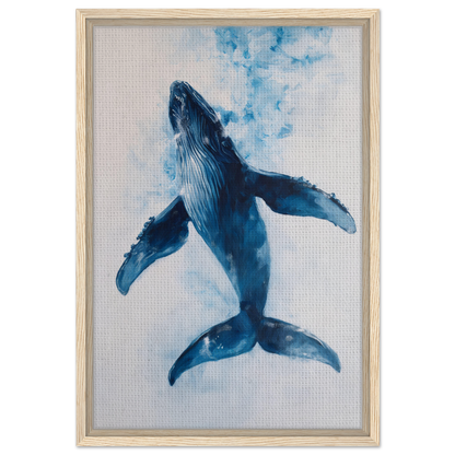 Blue Humpback Whale Breaching in Ethereal Ocean Voyage Framed Canvas Art for Room Decor