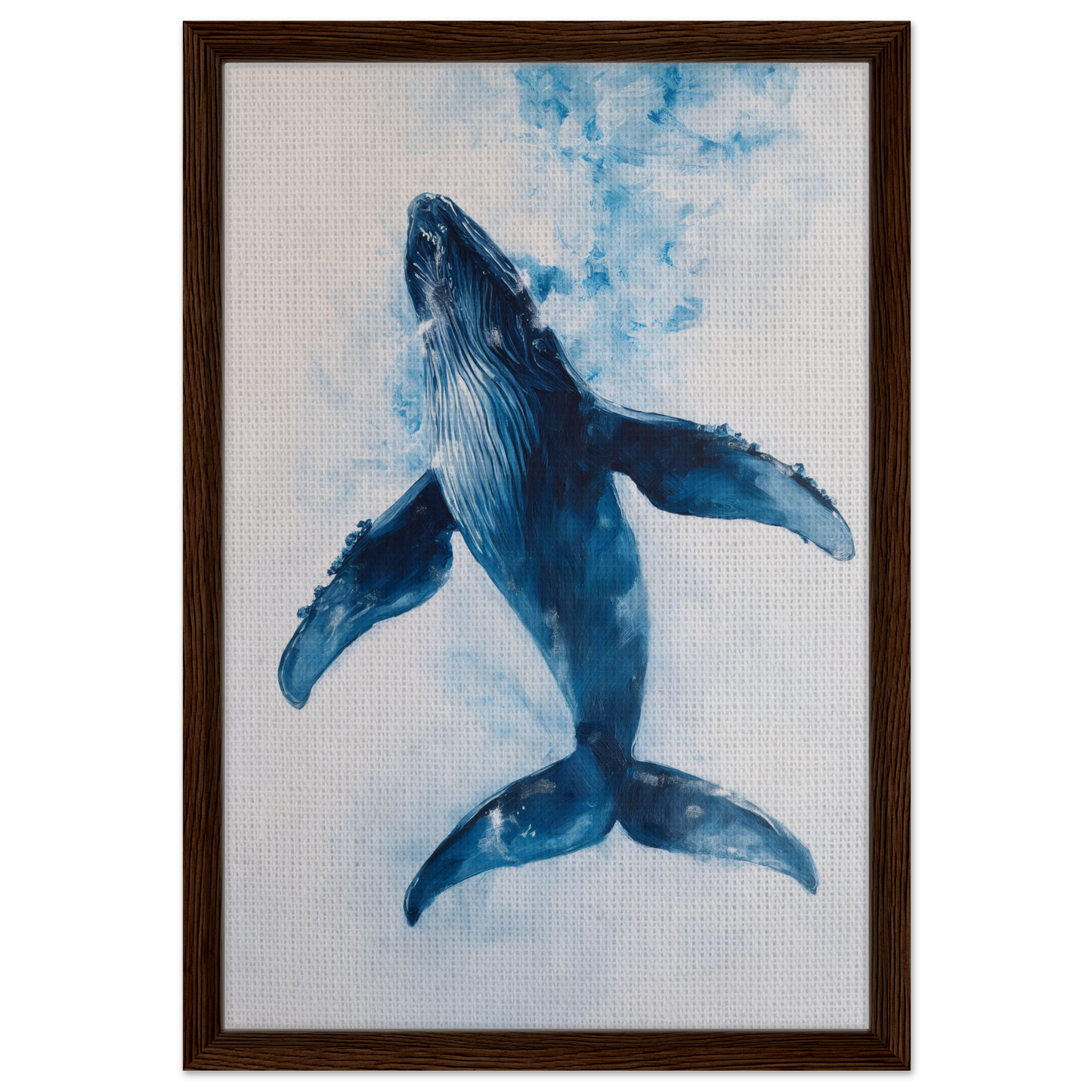 Watercolor painting of a blue humpback whale for Ethereal Ocean Voyage framed canvas art