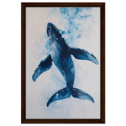 Watercolor painting of a blue humpback whale for Ethereal Ocean Voyage framed canvas art