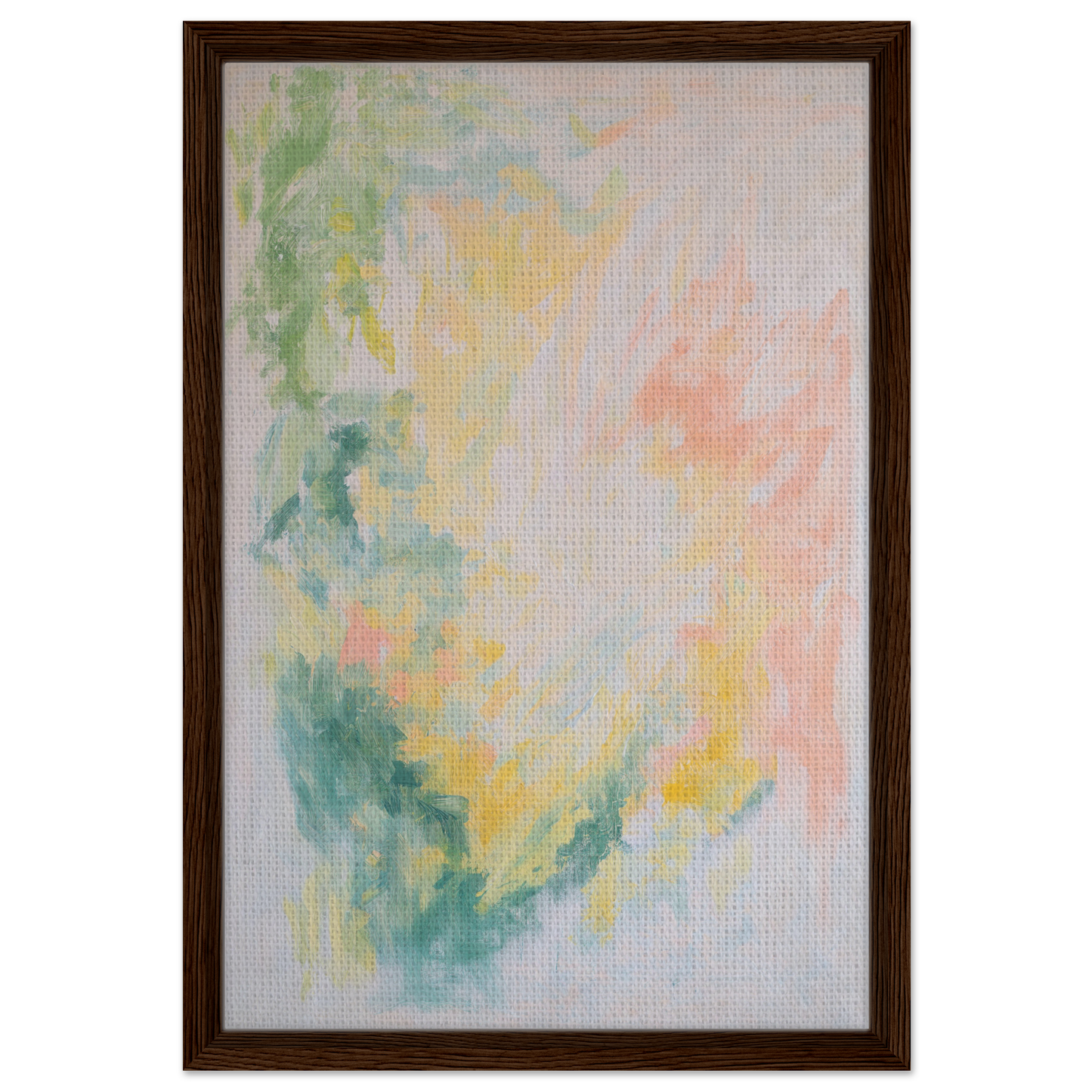 Abstract watercolor painting in soft pastels, framed canvas print titled Ethereal Whispers Ballet