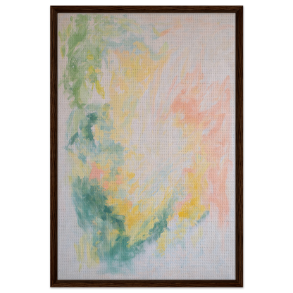 Abstract painting in soft pastel colors, showcasing Ethereal Whispers Ballet on framed canvas