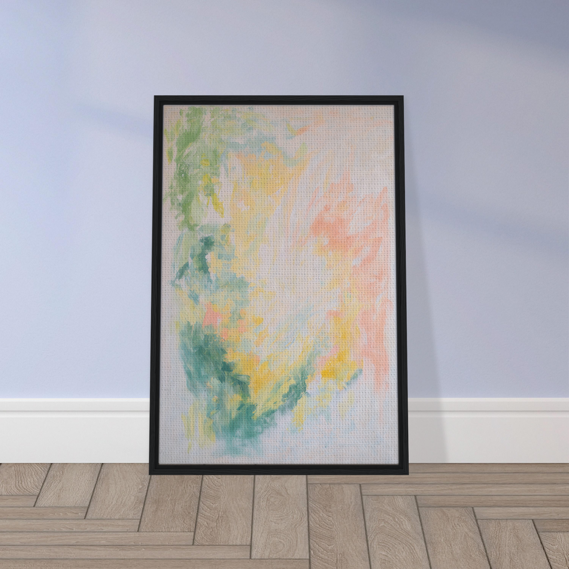 Framed abstract painting in soft pastel colors for Ethereal Whispers’ Ballet room decor