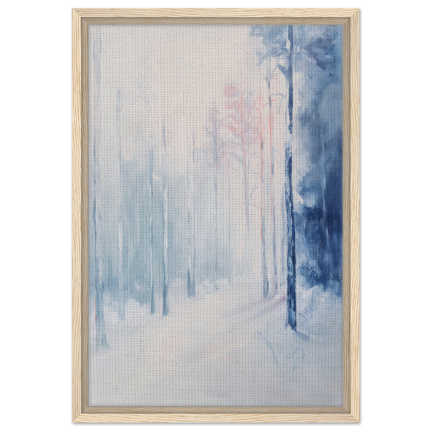 Ethereal Winter Soliloquy framed canvas print featuring soft blue and white tones