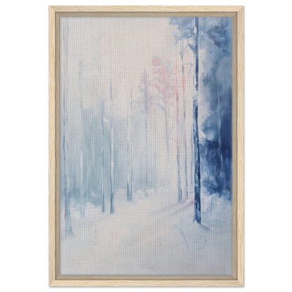 Ethereal Winter Soliloquy framed canvas print featuring soft blue and white tones