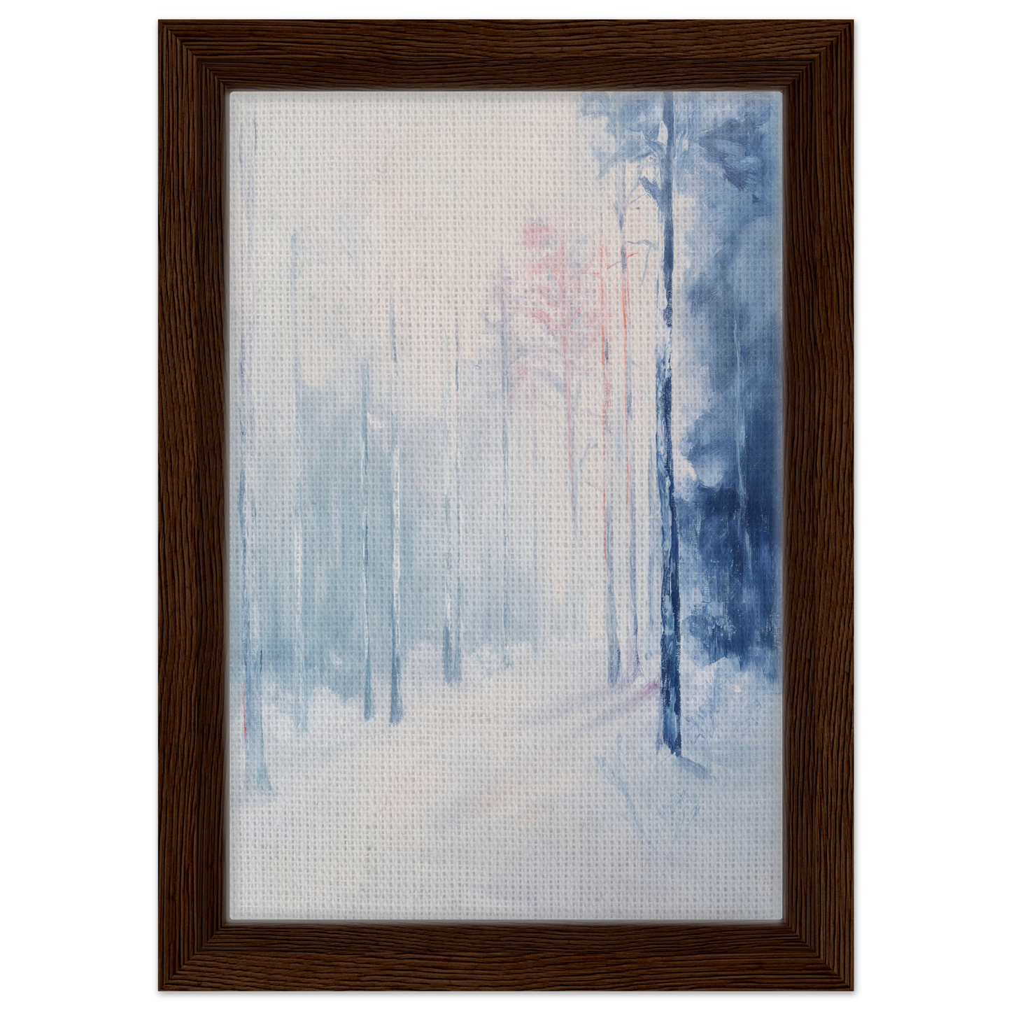 Abstract painting in soft blue and white evoking misty forest for Ethereal Winter Soliloquy