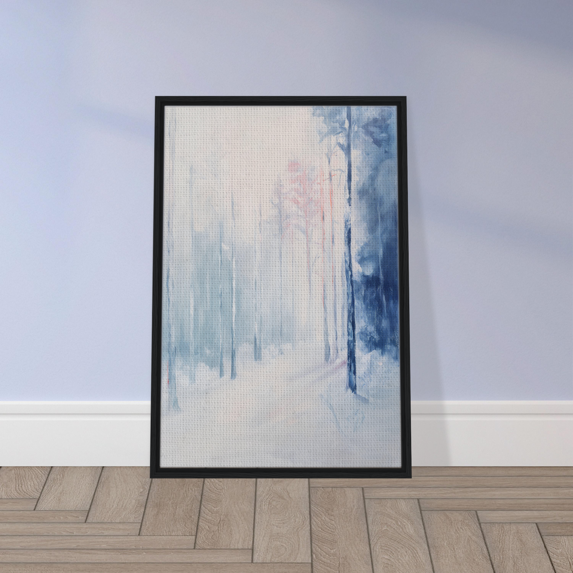 Framed canvas print of Ethereal Winter Soliloquy in soft blue and white hues