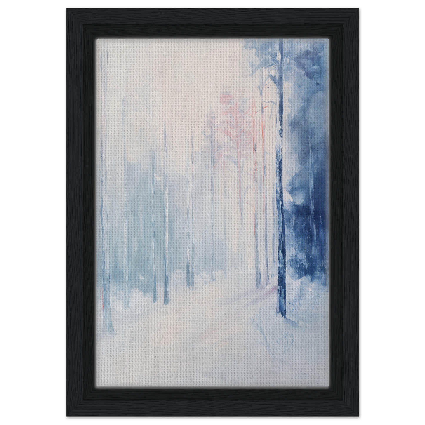 Abstract painting in soft blue and white tones, framed canvas print Ethereal Winter Soliloquy