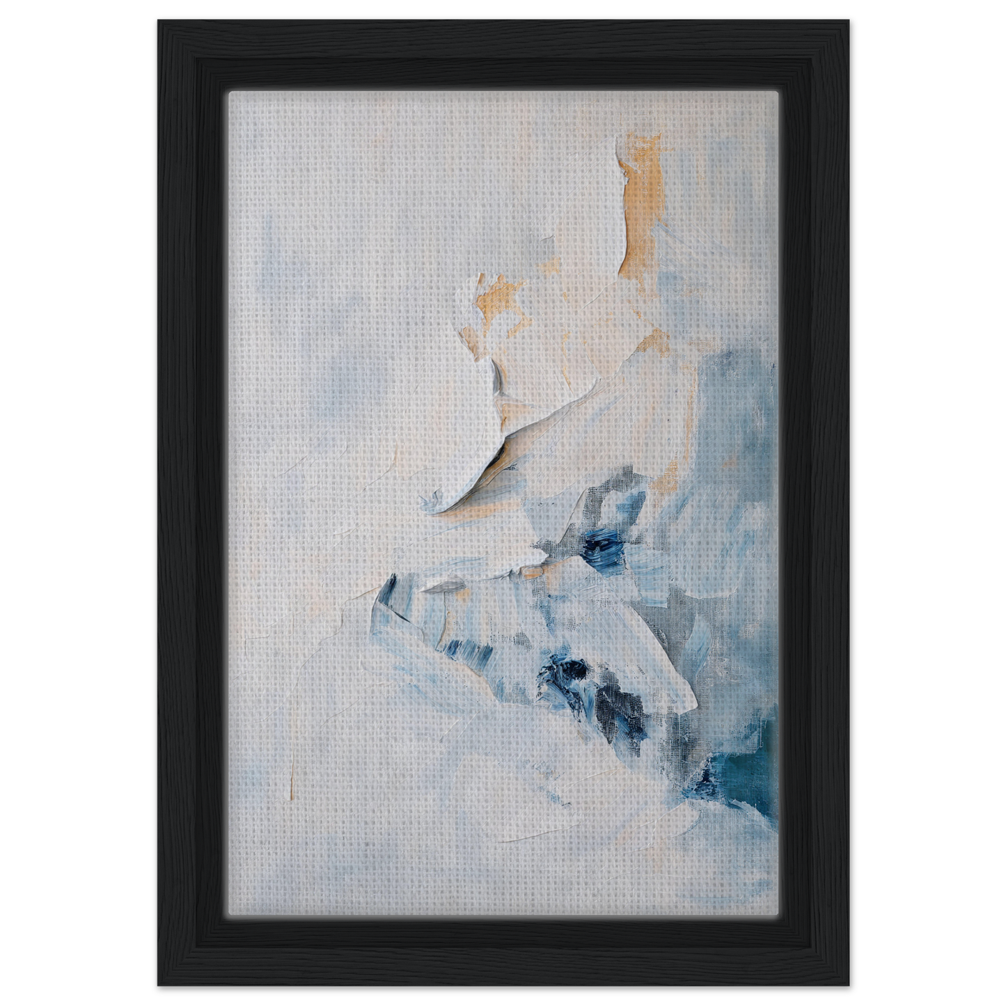 Abstract painting of soft blue and beige brushstrokes in Etheric Silence Dreaming framed canvas print