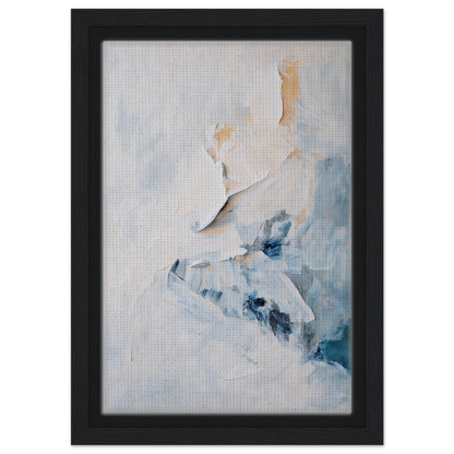 Abstract painting of soft blue and beige brushstrokes in Etheric Silence Dreaming framed canvas print