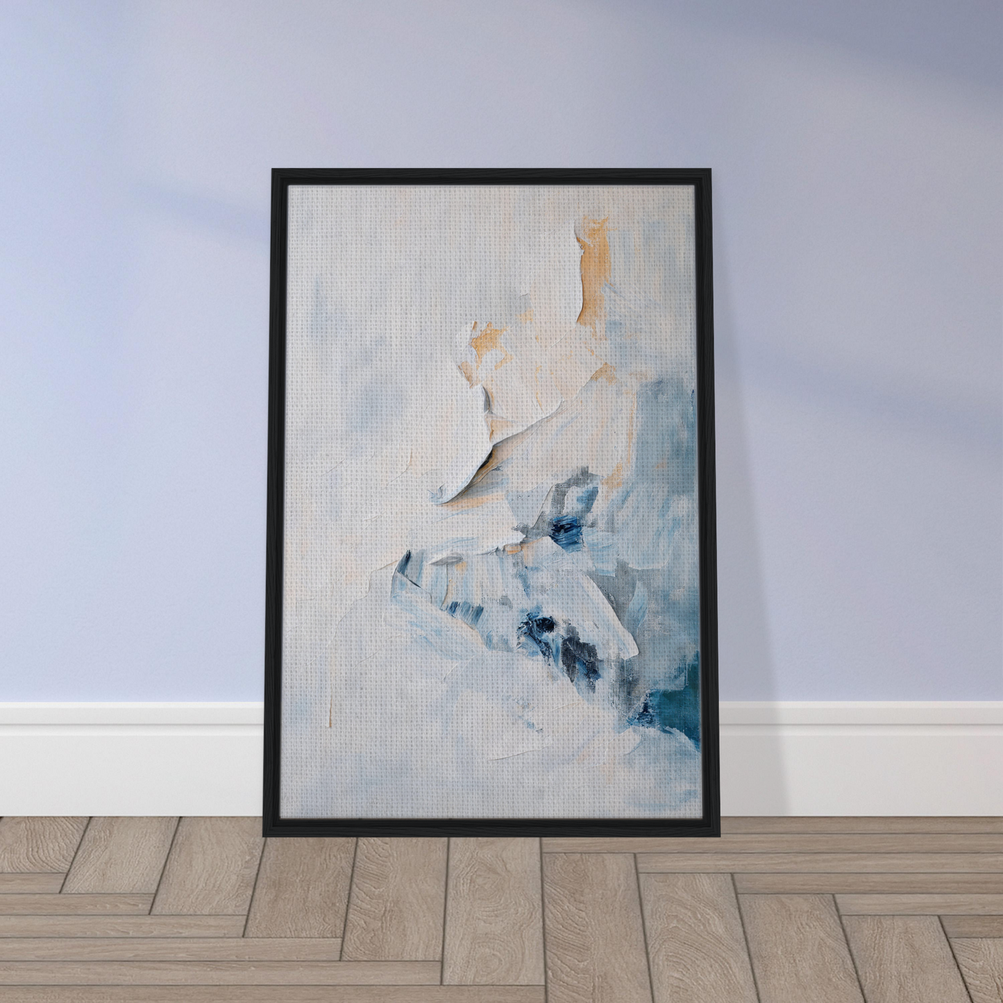 Framed canvas print of Etheric Silence Dreaming with soft beige and blue tones