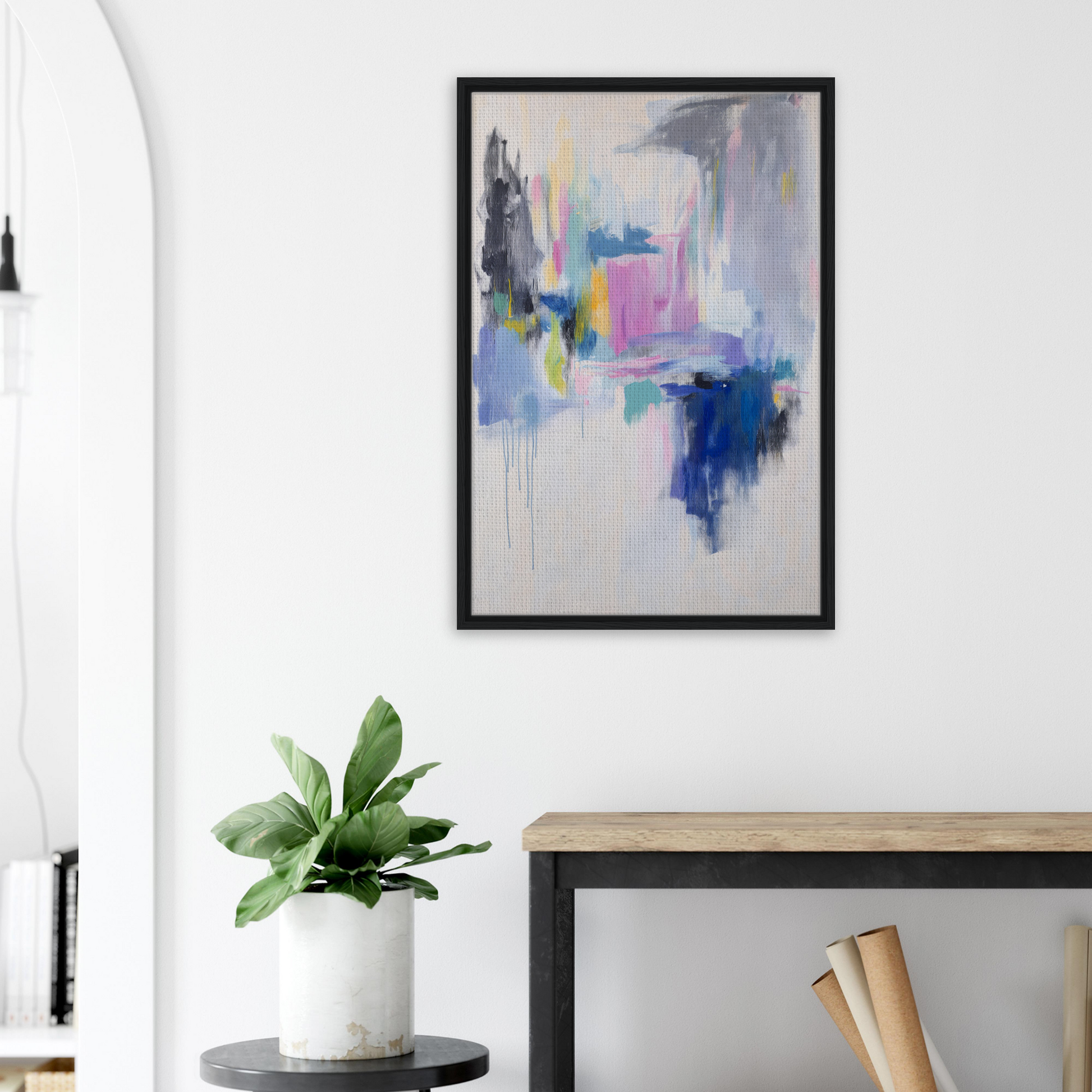 Abstract painting showcasing euphoric color frenzy in a framed canvas print